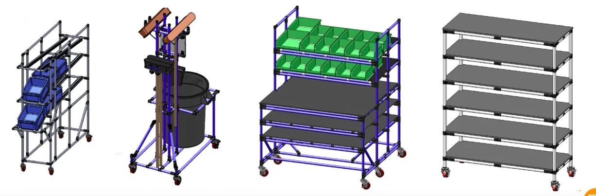 Lean Pipe Joint System for Logistics Hand Trolley Storage Rack Pipe Rack with Wheels industrial Cart Transfer Tollery