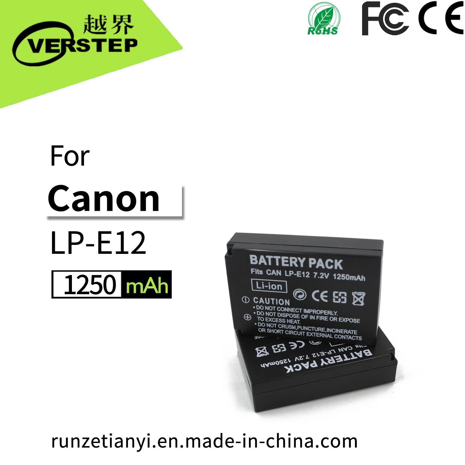 1250mAh Digital Camera Battery for Canon Lp-E12