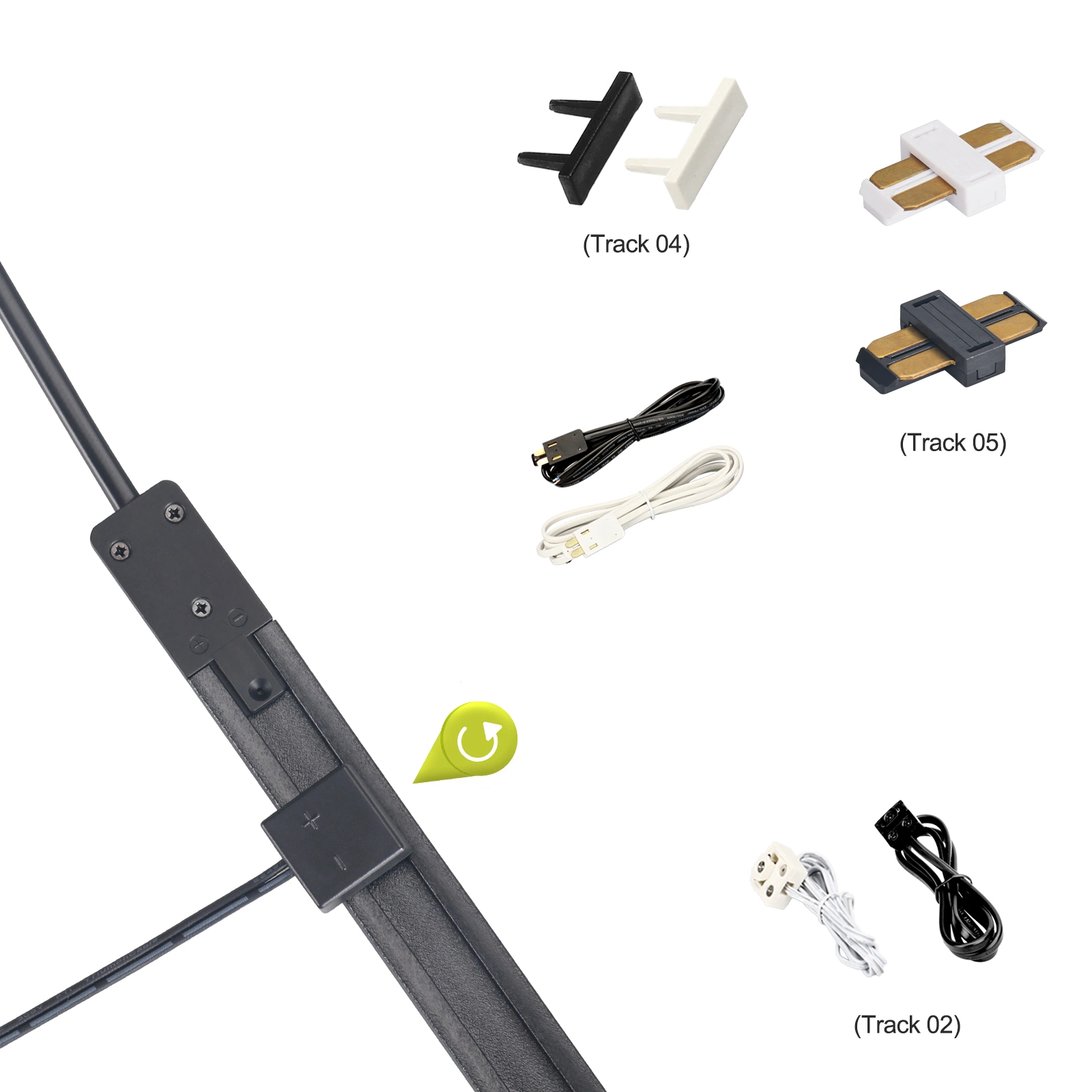 Los estantes de accesorios de iluminación 12V/24VCC Mini Power vía sistema raíl con conectores eléctricos