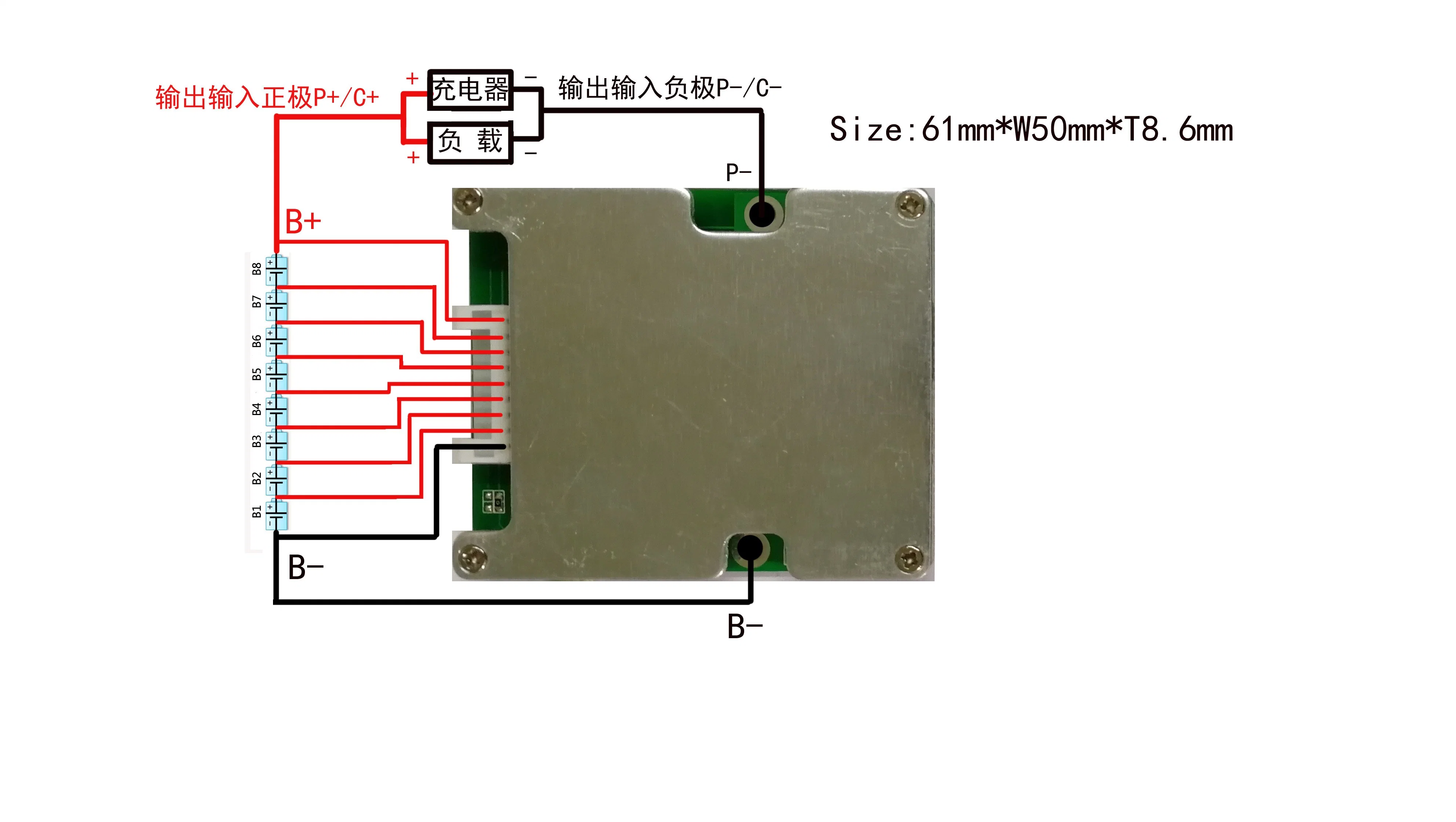 25.6V LiFePO4 PCB Board 8s10A with Heat Sink