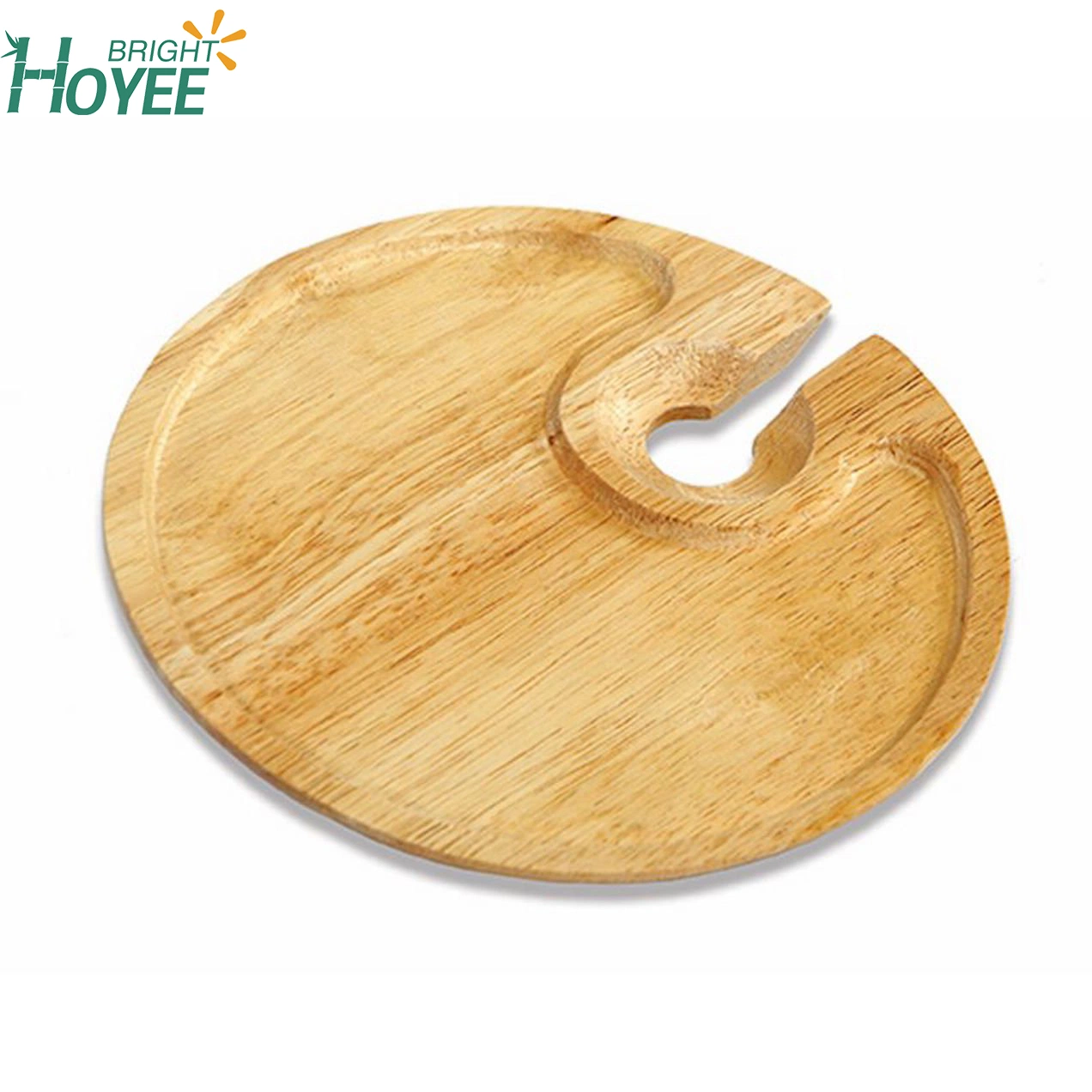 Picnic Plus Wood Carved Appetizer Tray and Wine Glass Holder Round Shape Bamboo Snack Tray