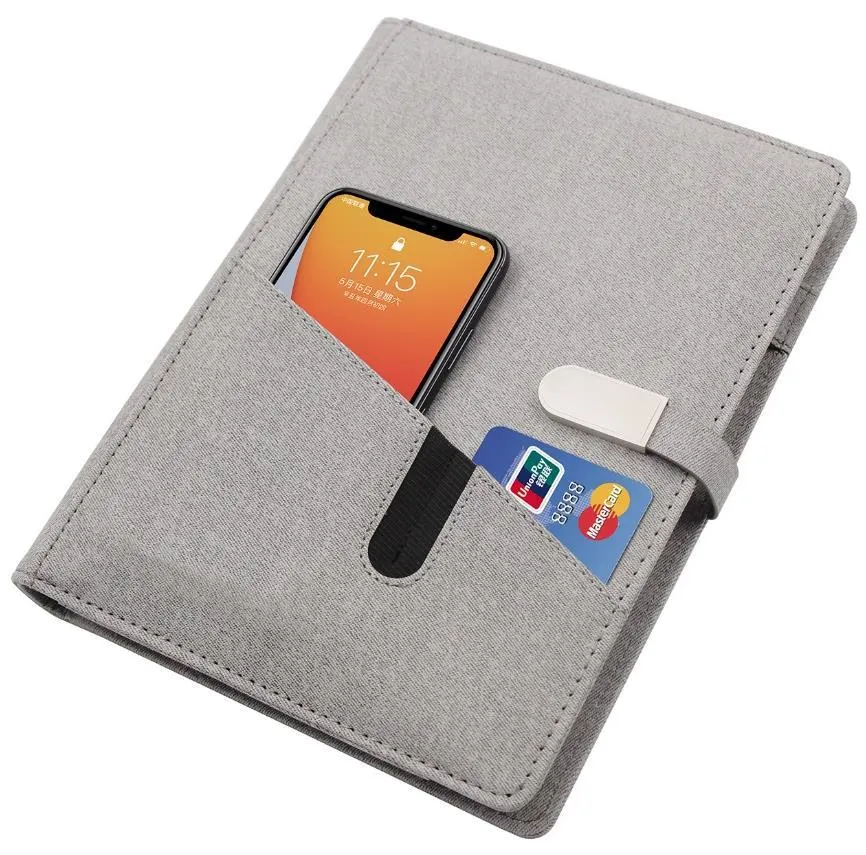 De Carga inalámbrica portátil multifuncional Powerbank Note Book Agenda de cuero tejido Smart Business portátiles de regalo