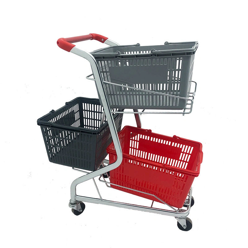 Plastic and Steel Supermarket Shopping Cart Combined with Baskets