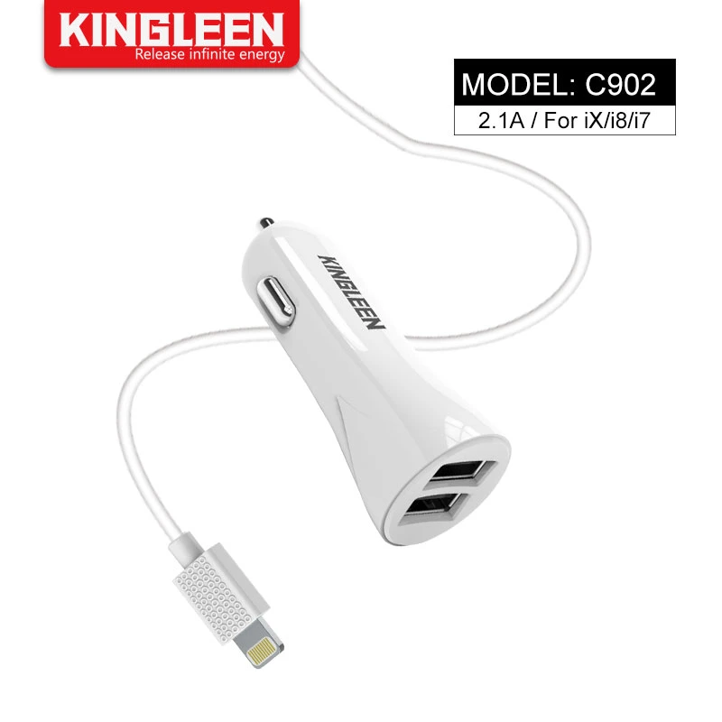 Carga rápida de 2.1A Dual USB cargador de coche + Lightning Cable para iPhone 6/7/8 Plus