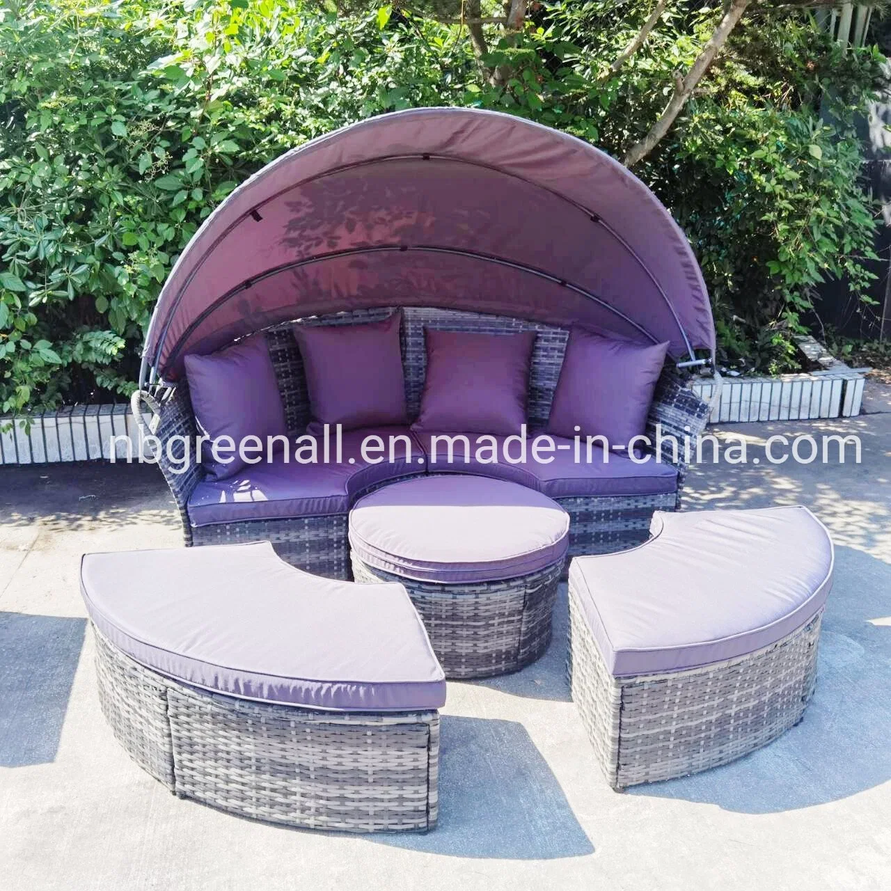 Round Rattan Patio Hotel Swimming Pool Wide Outdoor Garden Daybed with Cushions Furniture