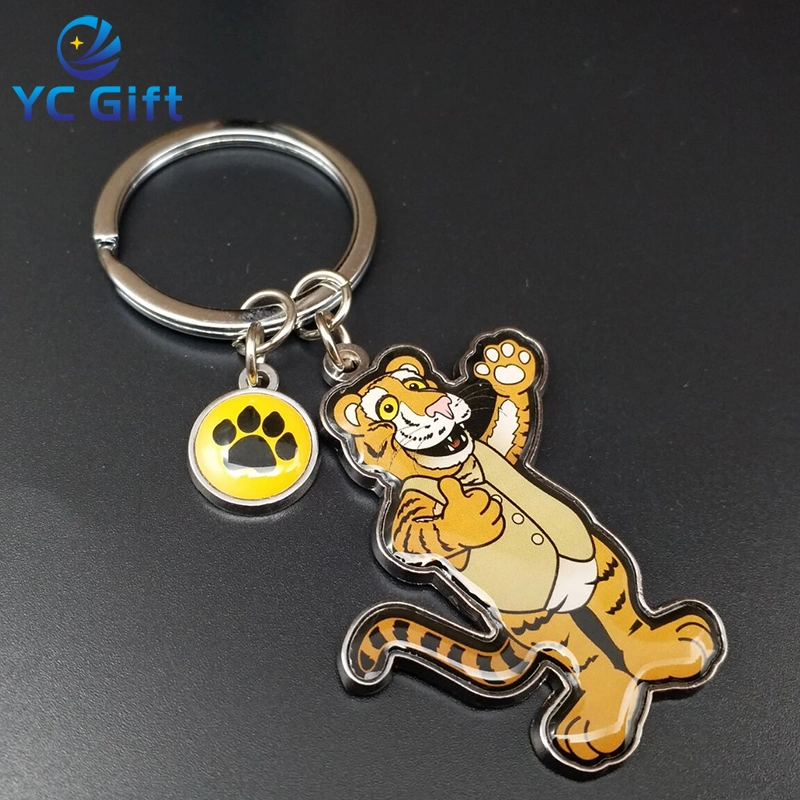 Los animales de forma personalizada de bricolaje Tiger de acero inoxidable Llavero epoxi de impresión Offset de recuerdos de dibujos animados de metal cromado llaveros para la promoción regalo