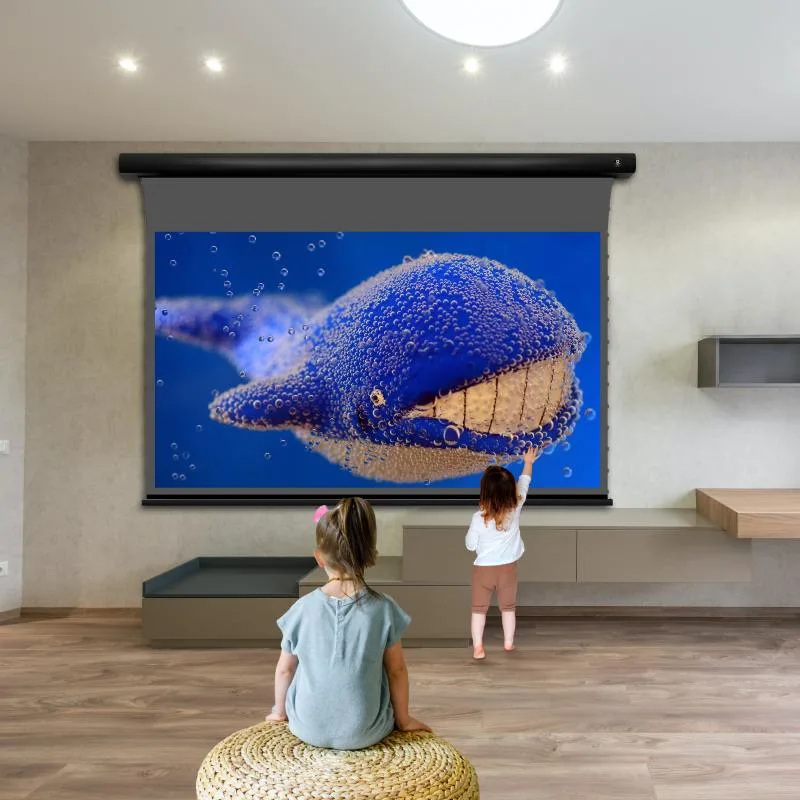 Xijing A2 110 Inch 4K / 8K HD Recessed in-Ceiling Electric Tab Tensioned Alr Projector Screen for Long Throw Projector