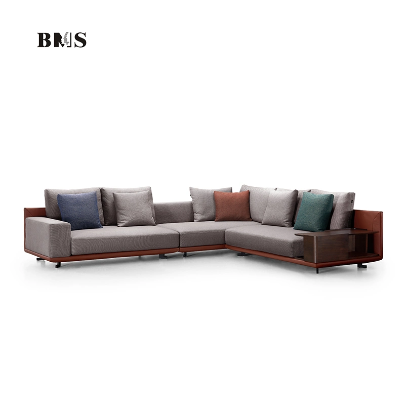 Modern Furniture Lobby Modular L Shape Leather and Fabric Sofas Living Room Furniture