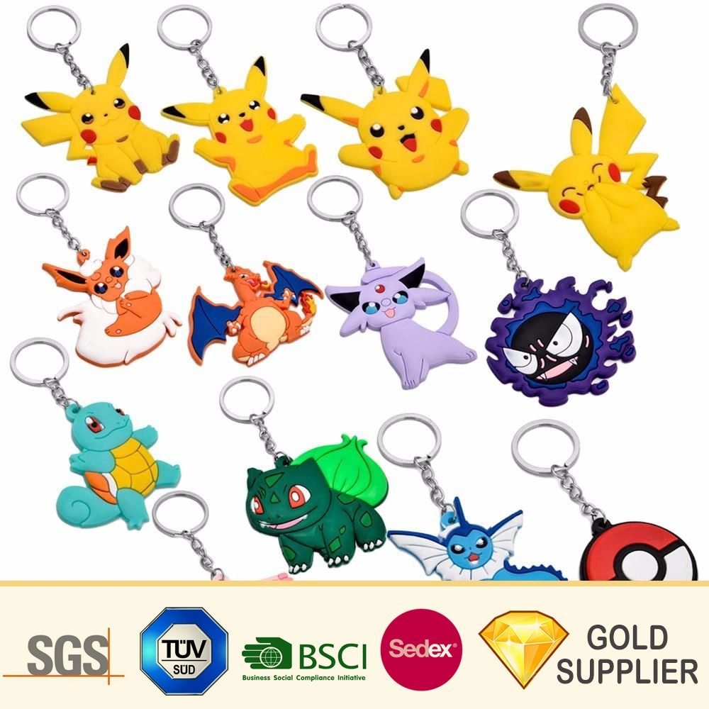 Free Samples Custom Made Wholesale Mobile Key Chain Cute Cartoon Characters Animal Pikachu Lovely Keychain for Childern Playing