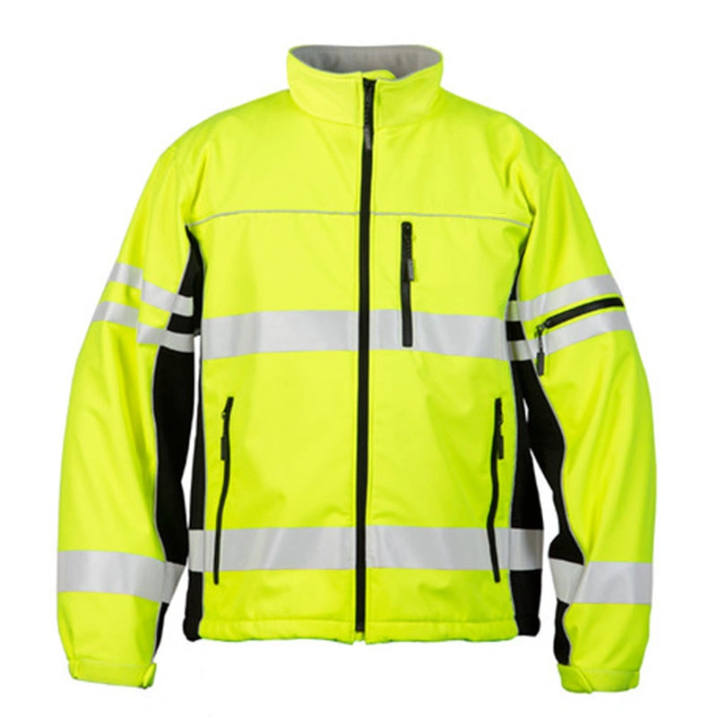 Reflective Security Uniforms Hi Vis Yellow Black Two Tone Softshell Jacket Safety Workwear