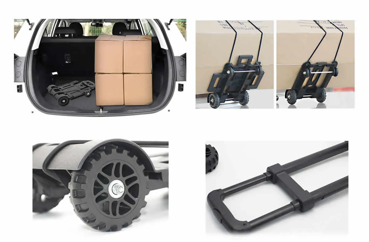 4 Ruedas Trolley plegable Mini carro de mano de aleación de aluminio portátil Dolly Carrito de Compras para oficinas domésticas viajar ligero compacto de uso