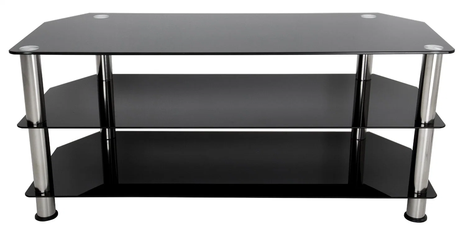Modern Bent Glass TV Stand with Stainless Steel Base