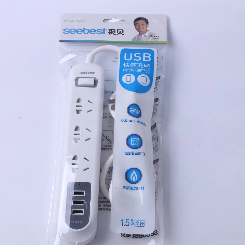 La fabricación de 3 módulos de extensión USB 3 Tomacorriente eléctrico Smart Power Strip con el cable de extensión con el fusible