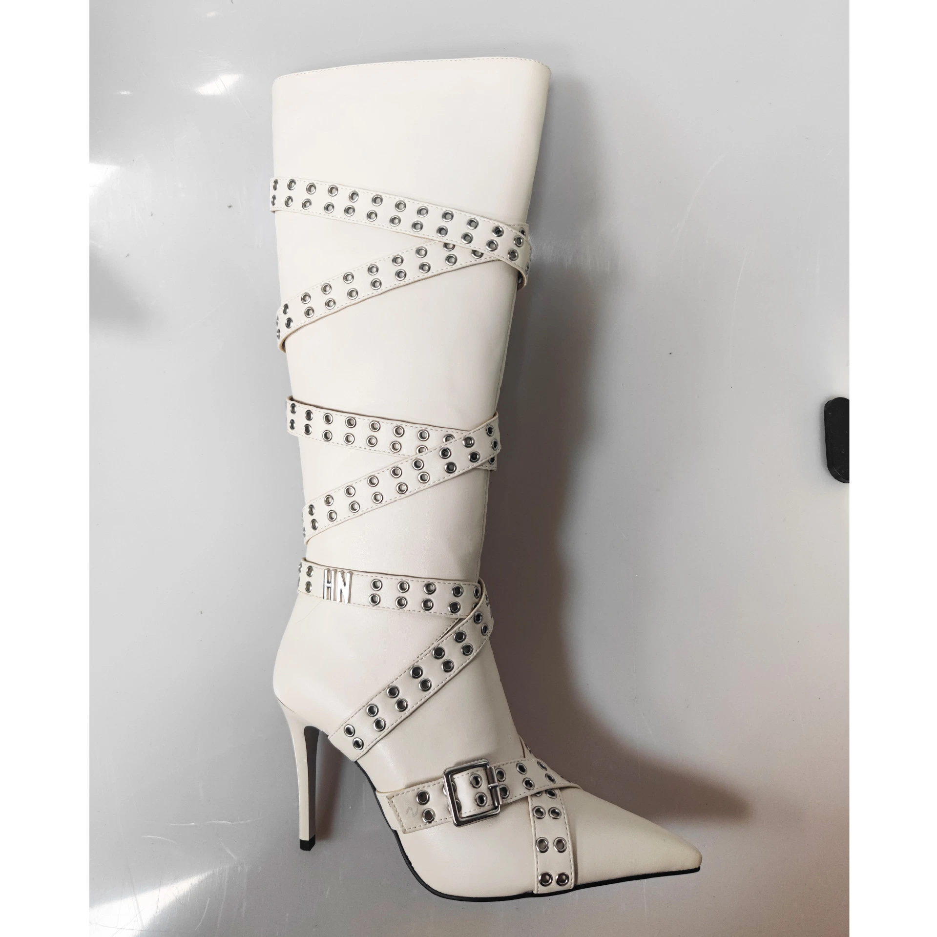 New Designed Rhinestones Pointy Side Zipper-up High Heel Boots Fashion Stiletto Retro Knee-High Boots for Women