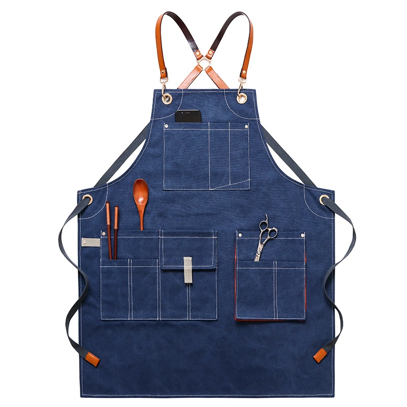 Tool Pockets Adjustable Cross-Back Straps for Woodwork Painting Unisex Canvas Work Apron (RS-YC30891)