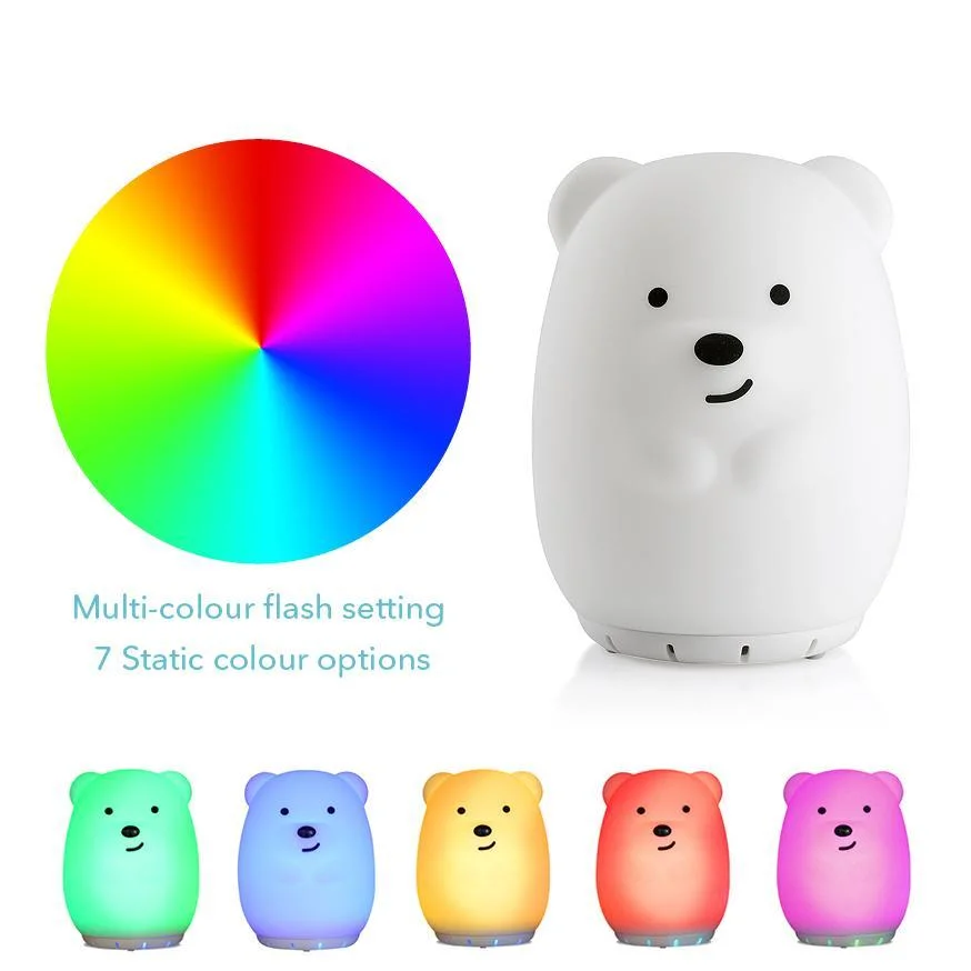 Colorful Bt Speaker Latest USB Cartoon Silicone Bunny RGB LED Night Light Bear Music Lamp Wireless Bedside Lamp for Children Baby