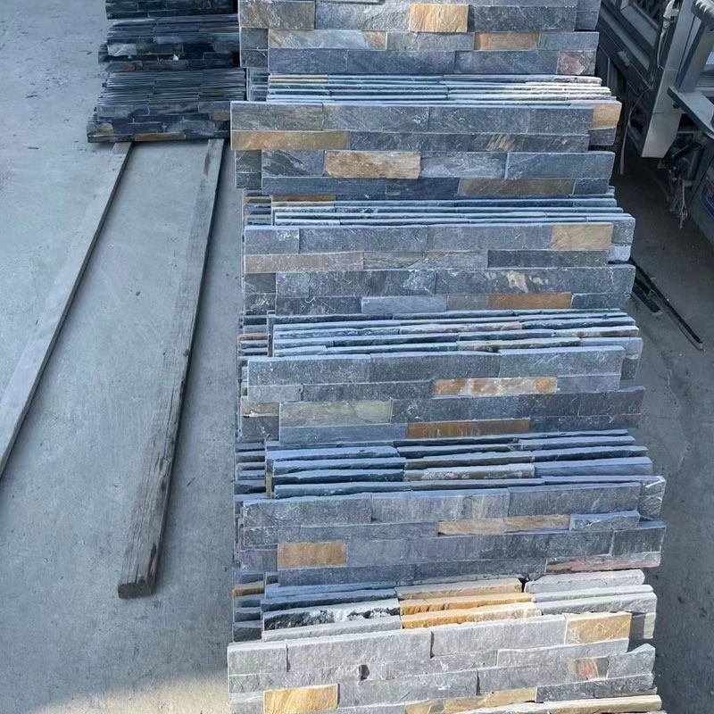 Yellow Natural Slate Veneer Culture Stack Stone for Wall Cladding