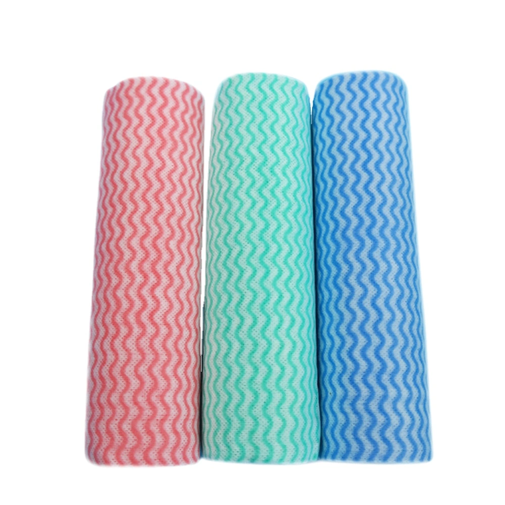 Blue Pink Grey Polyester and Viscose Disposable Nonwoven Cleaning Cloth Rolls for Kitchen and Home