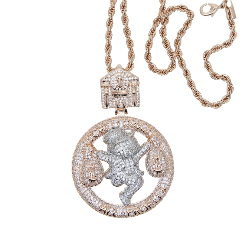 Hip Hop Punk Iced out Full Paved Bling CZ Letter World Is Mine All Profits Pendant Dollar Money Bag Necklace Men Jewelry