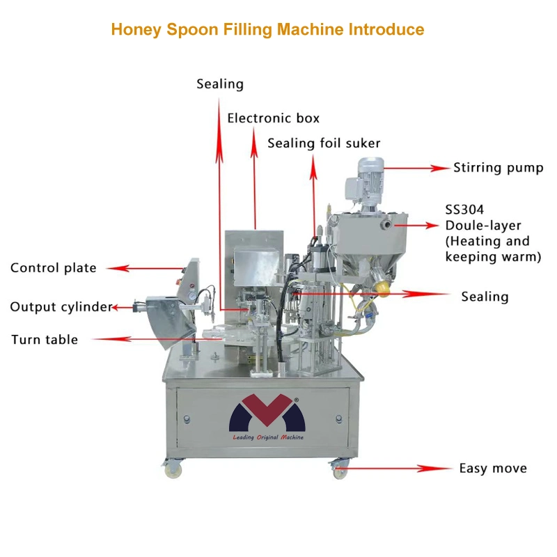 Vollautomatische Rotary Kunststoff Foliendeckel Honey Löffel Füllen Versiegelung Maschine Heizung Mischbehälter Kissen Verpackungsmaschine