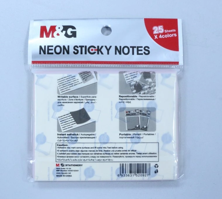 M&G 3"X4" Neon Color Sticky Notes 25sheets*4colors for Gift or Promotional