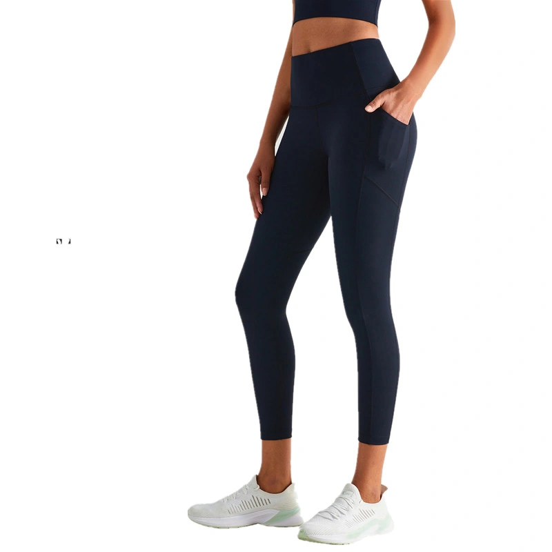 Entrenamiento de bolsillo apretado pantalones de yoga de cintura alta para mujer Leggings ejercicio Gimnasio levantamiento de cadera Fitness Deporte correr a prueba de sentadillas