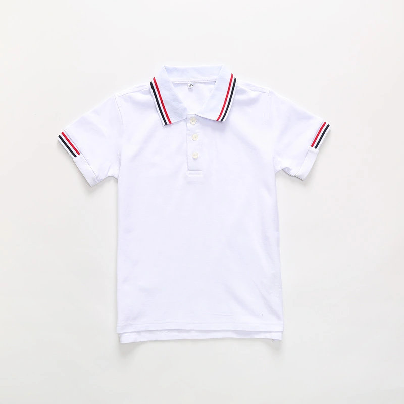 Custom Logo Good Price Cotton Short Sleeve White Polo Свитера С двумя линиями для мальчиков и девочек школы Unifor