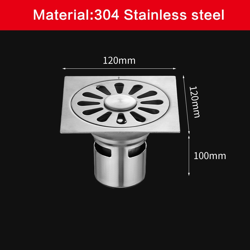 4 pouces de drain de plancher en acier inoxydable 304 Balcon DN75 Déodorant siphon de sol 12*12cm de profondeur de l'eau grande cylindrée d'étanchéité de drain de plancher