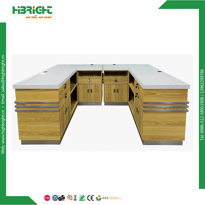 Double Conveyor Belt Check out Stand Supermarket Cashier Counter Desk