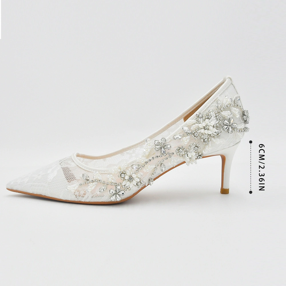 Hws016 White Thin Heel Luxury Diamond Wedding Shoes