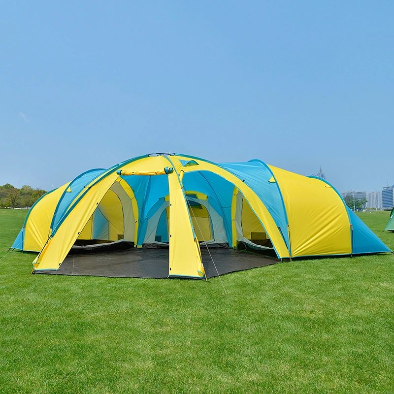 Fábrica túnel grande tiene tres habitaciones y una sala de estar Tienda de camping impermeable de doble capa al aire libre