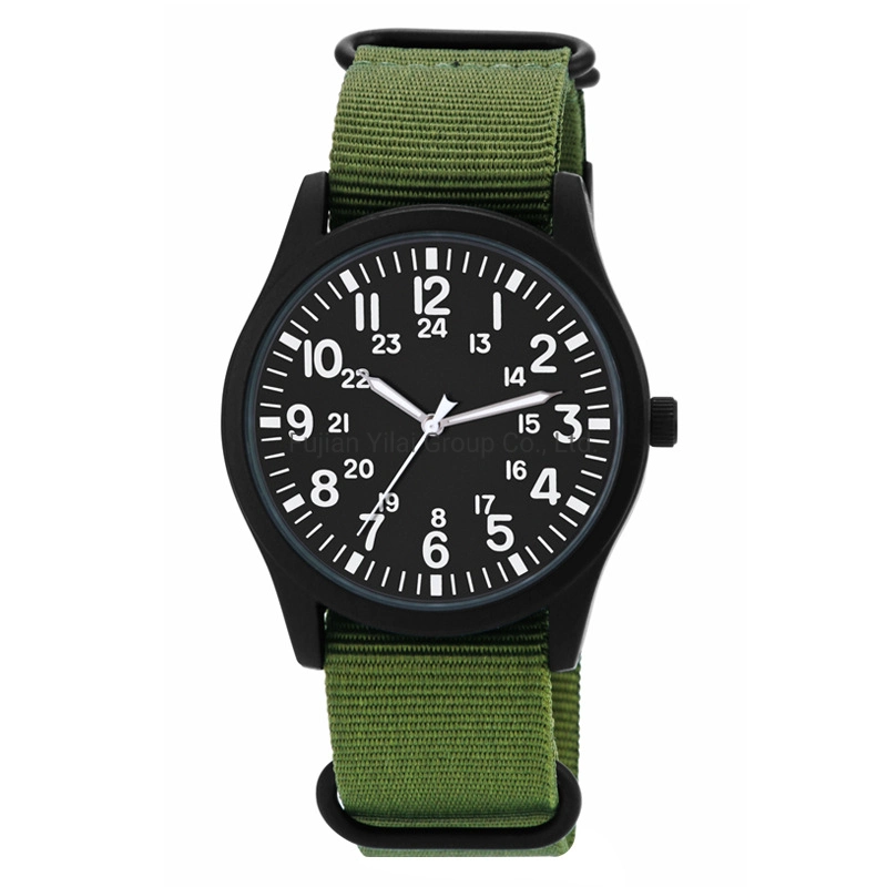 Logotipo personalizado del Ejército de la banda de nylon de Cuarzo verde Relojes de Pulsera Reloj deportivo para los hombres