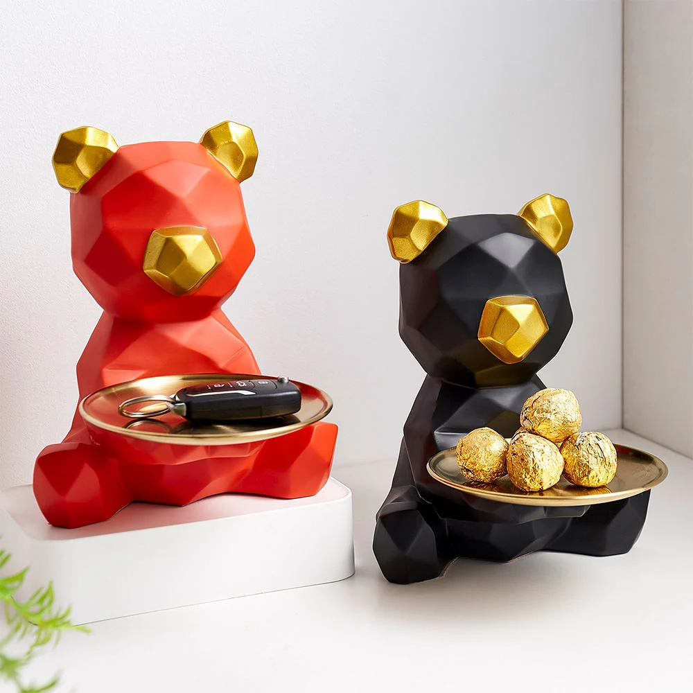 Modern Geometric Bear Tray Resin Animal Statue Nordic Home Desktop Decor Accessories