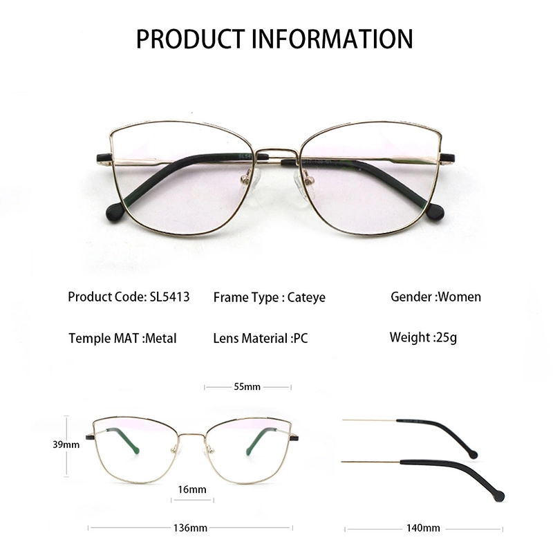 Novo Design de alta qualidade mulheres Moda Metal Eyeglass molduras ópticas Óculos de moldura