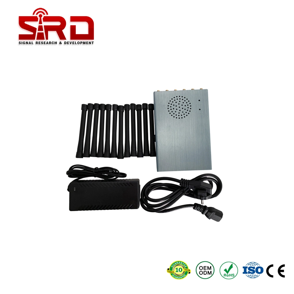 Handheld Portable WiFi Bluetooth 3G 4G High Power 12 Antennas Signal Jammer with Built-in Battery