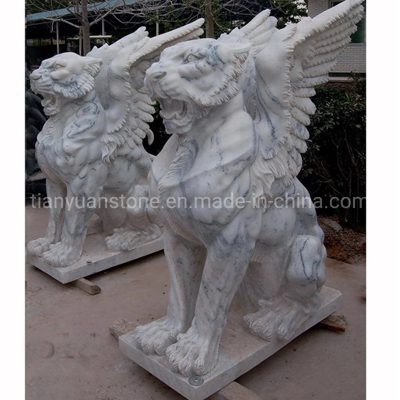 Outdoor Large Natural Granite Statue Marble Wing Lion Sculpture for Outdoor Garden Decoration