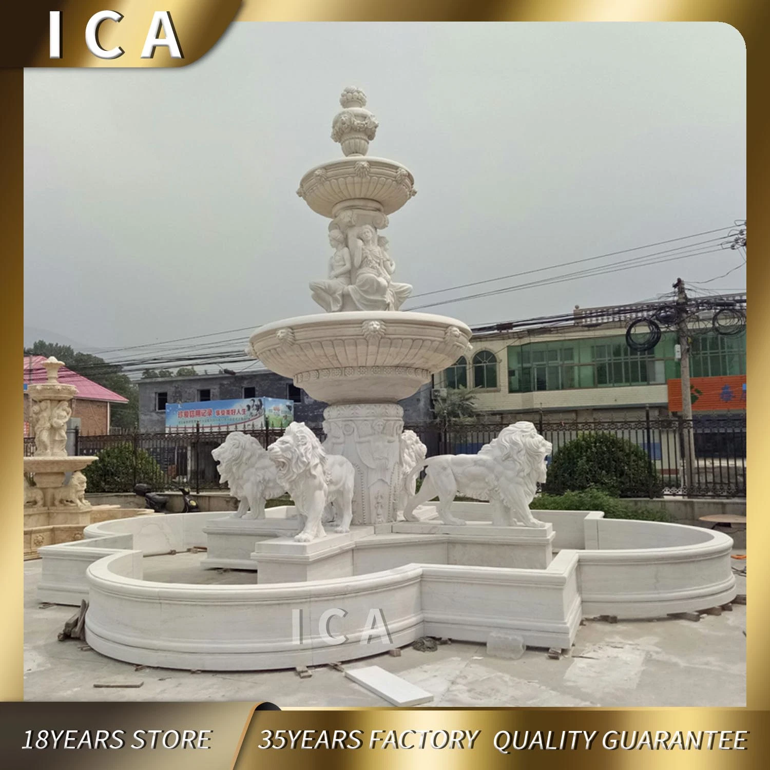 Jardin grande piscine de l'eau des fontaines de Lion Lion statue en marbre
