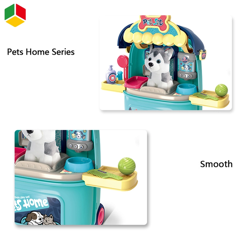 QS Children High quality/High cost performance  Plastic Simulation Pretend Play Plush Pet Dog Set Suitcase Toys for Kids