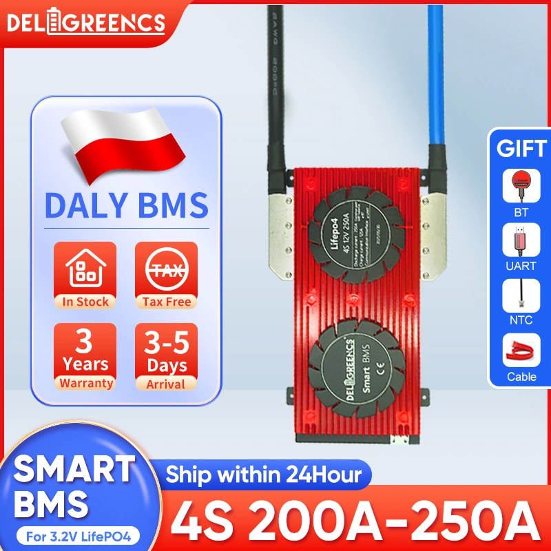 Almacén de la UE Polonia Deligreen LFP 4s 12V 200A Smart BMS con Bt para EV LiFePO4 de la batería