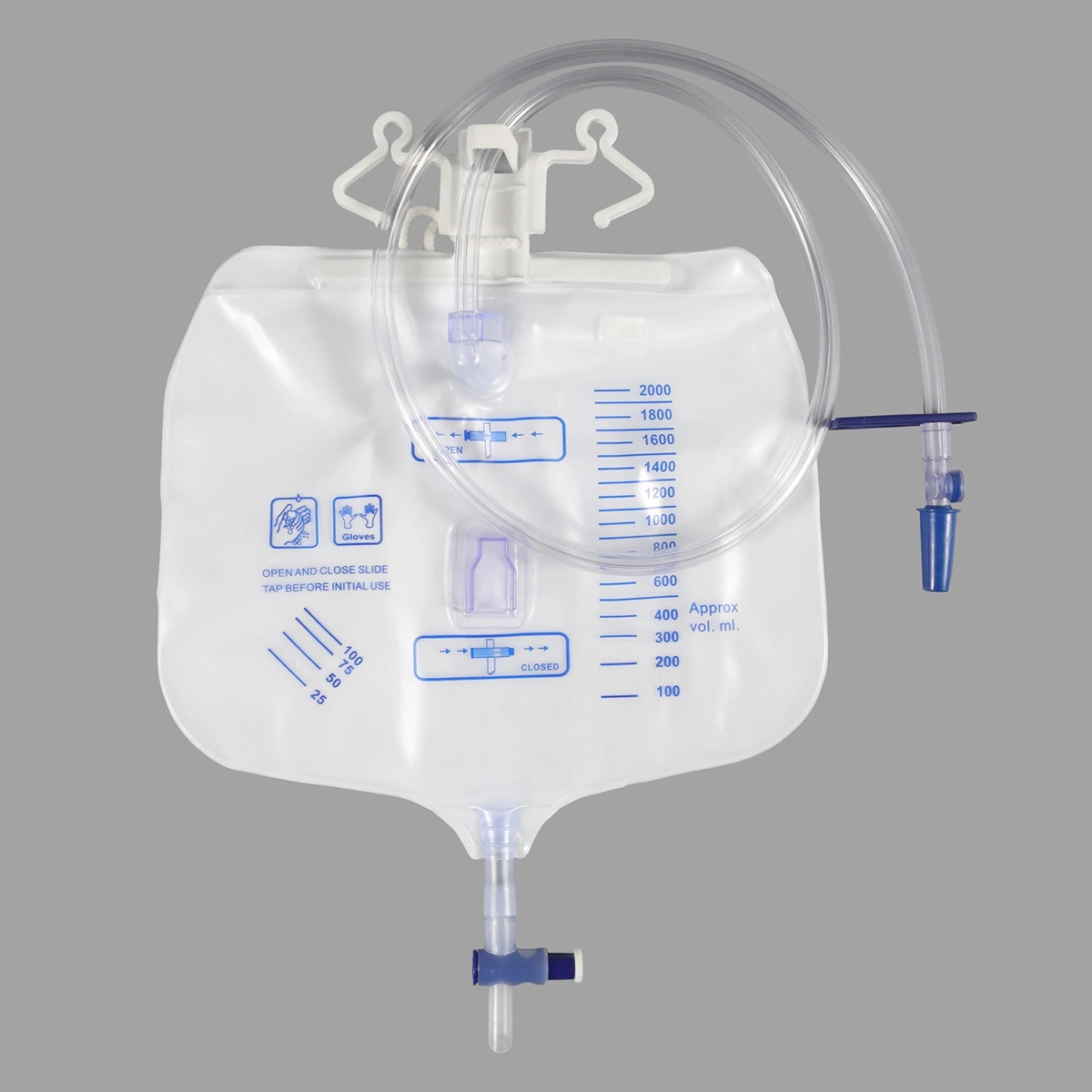 Hospital T valve 2000ml jetable adulte plastique Medical Collection urine Sac de drainage