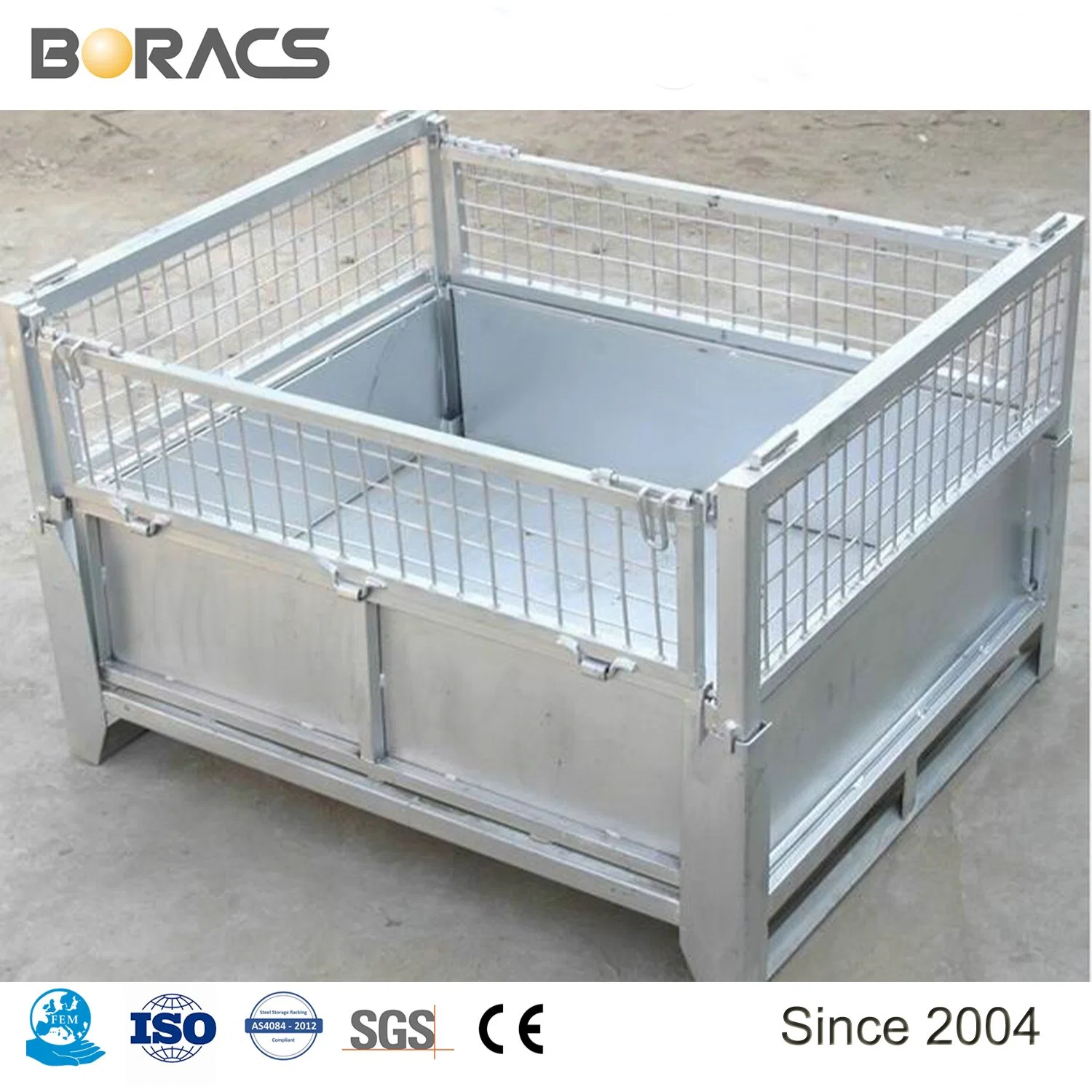 Euro personnalisé de haute qualité de l'entrepôt en vrac rigides métalliques pliantes palette pliable Cage avec palette en bois