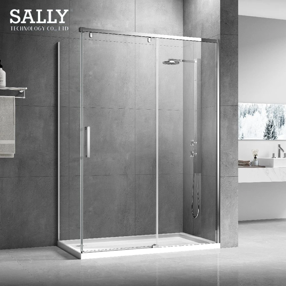 Shower Enclosure Polished-Chrome Sliding Glass Shower Door 8mm Reversible Glass Corner Bathroom