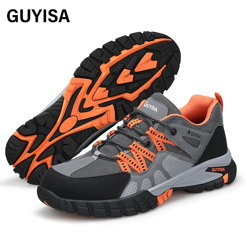 أحذية السلامة في الأماكن المفتوحة من Guyisa سطح من الجلد المصنوع من الألياف الدقيقة المقاوم للماء الناعم مداسات عمل السلامة من الفولاذ