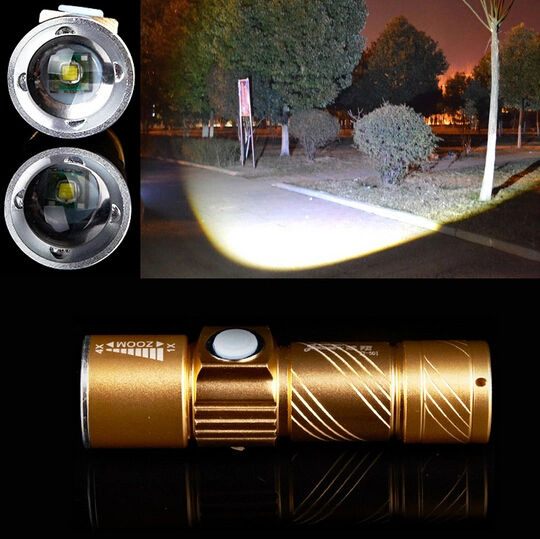 Golden Black CREE Q5 2000lm USB Rechargeable Alloy Hand Torch Zoomable LED Flashlight