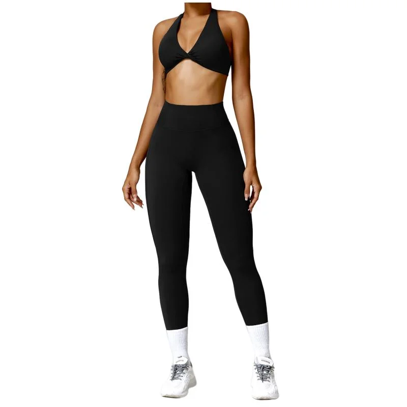 Conjuntos de ioga de costas de nylon spandex de nylon de inverno com costas de beleza Quick Dry Treino de fitness sutiã de desporto de running exterior e calças para mulher