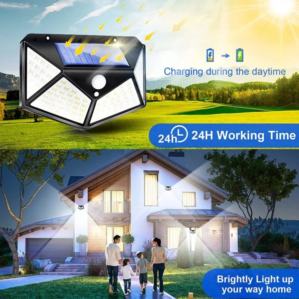 100 LED Solar Sensor Wall Light Waterproof Outdoor Garden Lamp 3 Modes Bl20510