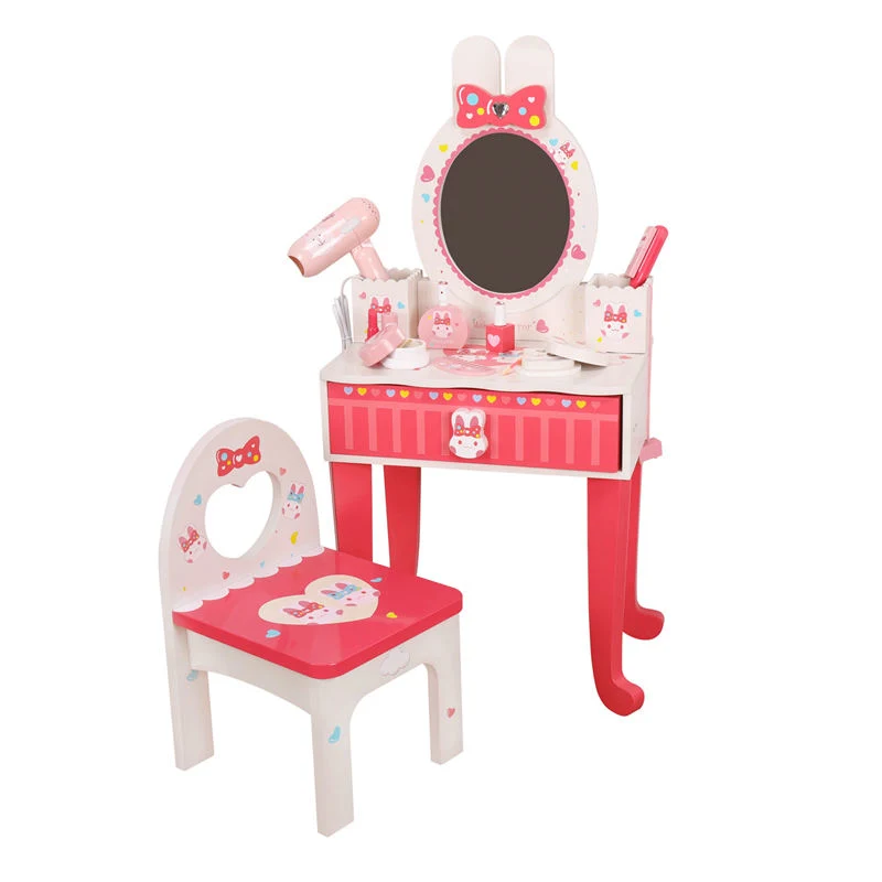 Wooden Little White Rabbit Dressing Table Simulation Makeup Toy Set