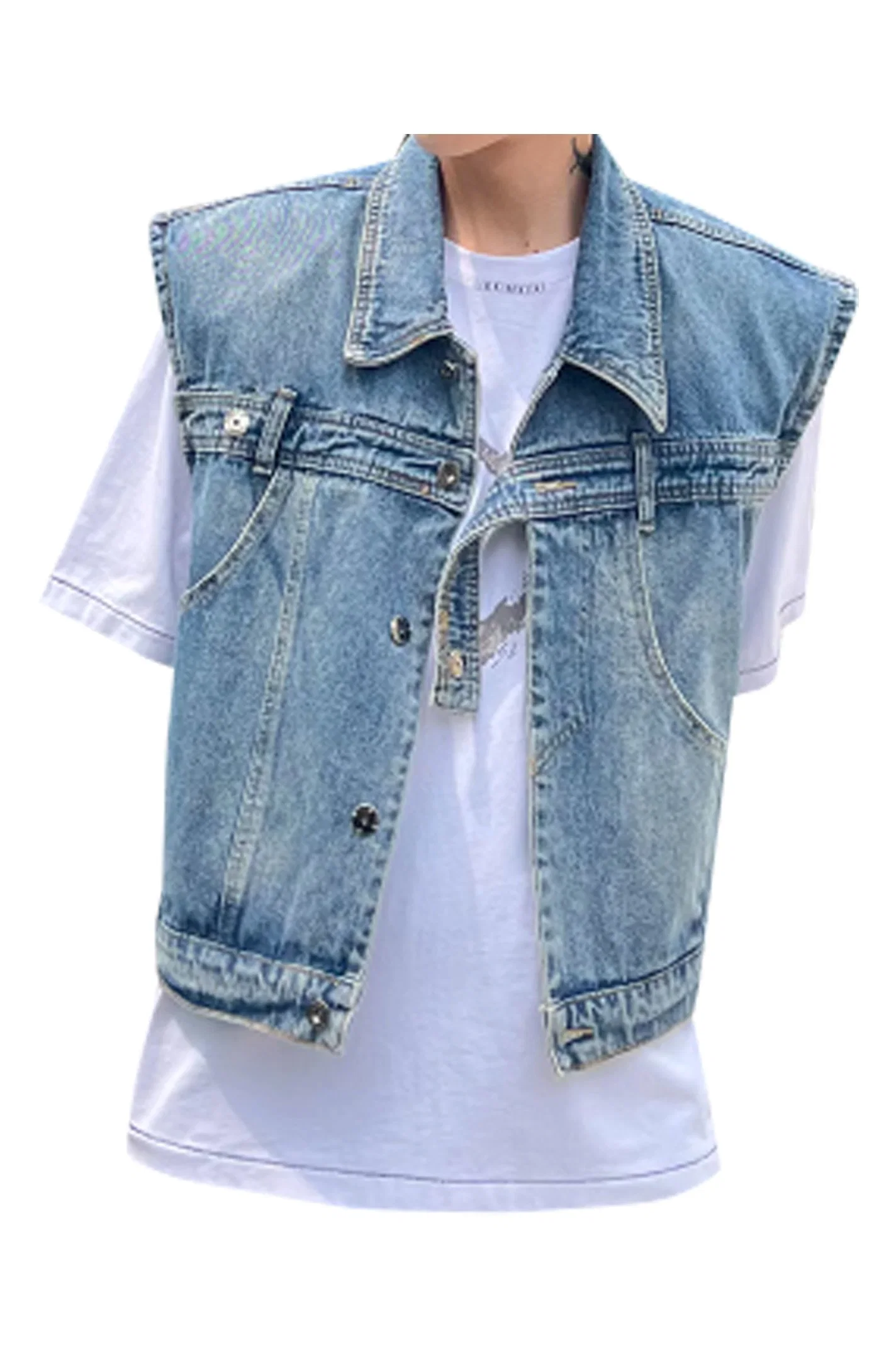 Fast Delivery Women Sleeveless Distressed Denim Vest Jacket Button Crop out Wear