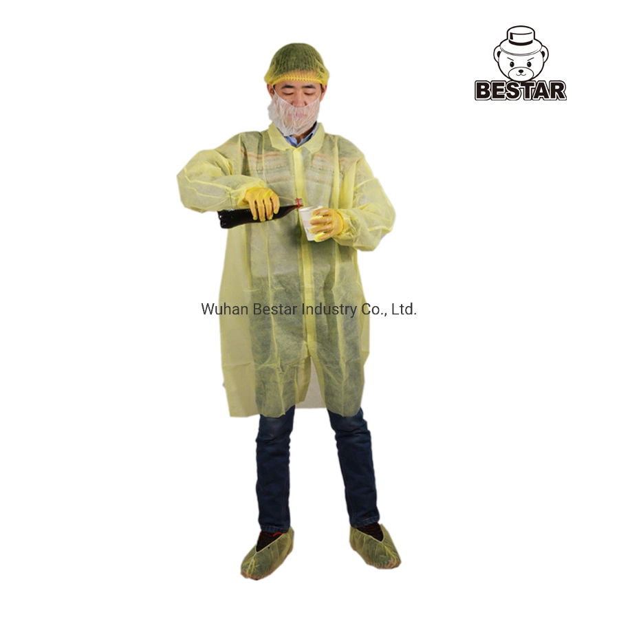 Disposable Non-Woven Spp Polypropylene Lint Free Lab Coat Visitor Coat Blouse for Food Industry