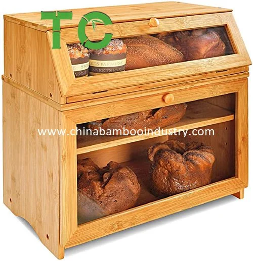 Comercio al por mayor de 3 capas Caja de pan para la encimera de cocina - Breadbox de bambú con estante ajustable pan titular Anaquel compartimento 3 caja de pan